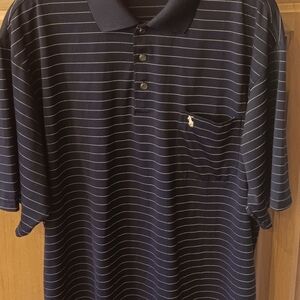 Polo by Ralph Lauren Dark Blue Yellow Striped Shirt Size 3XL 100% Silk